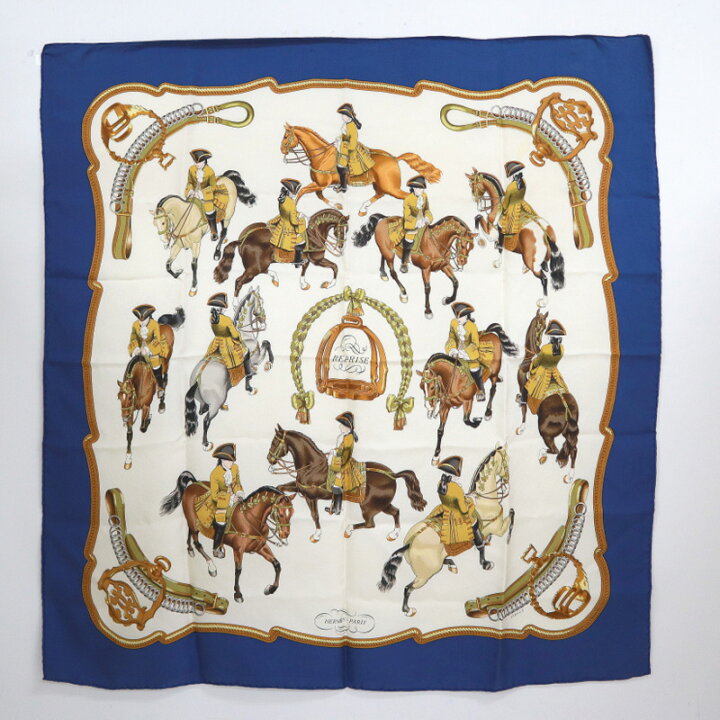 楽天市場】【HERMES】エルメス カレ90 乗馬風景 シルク ブルー【中古  