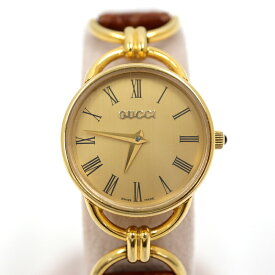 【GUCCI】グッチ ラウンド 腕時計 クォーツ GP/レザー ゴールド/ブラウン アイボリー文字盤 6000.2.L【中古】【代金引換不可】/md11437ng