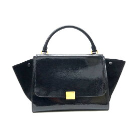 【CELINE】セリーヌ トラぺーズ 2WAYバッグ パテントレザー ブラック×ゴールド金具 169543RTG【中古】【代金引換不可】/br26356