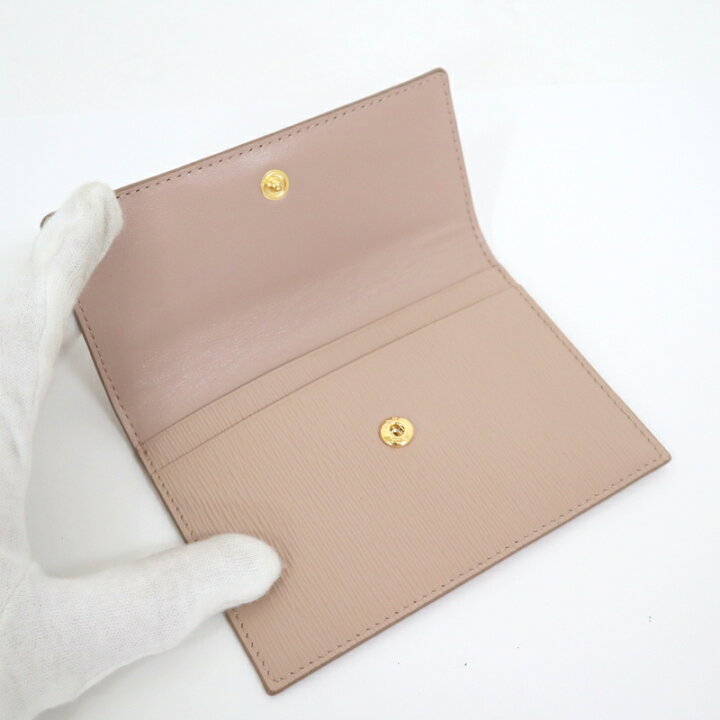 PRADA】プラダ カードケース レザー ピンクベージュ×ゴールド金具 