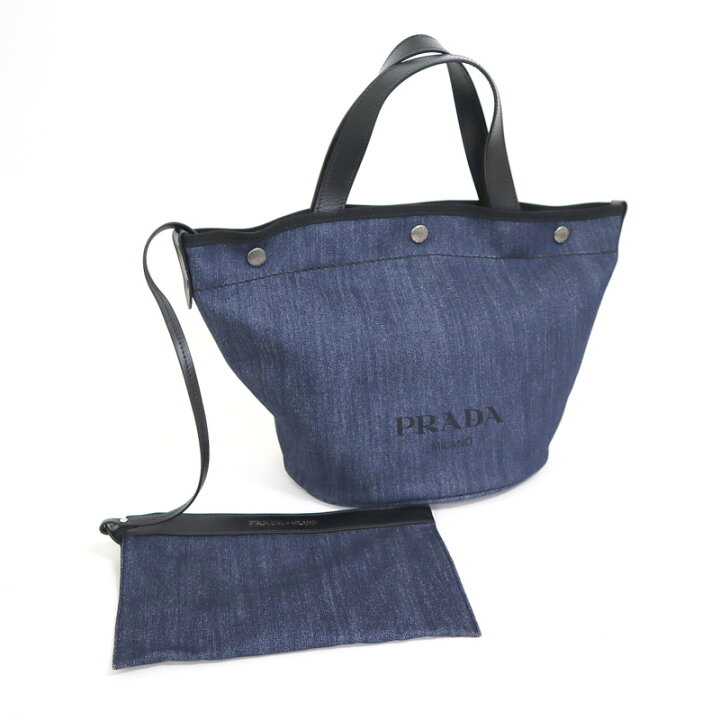 楽天市場】【PRADA】プラダ トートバッグ ポーチ付き デニム×レザー 