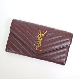 【Yves Saint Laurent】イヴ・サンローラン 長財布 モノグラム キャビアスキン ルージュレギオン 372264【中古】【代金引換不可】/hm10226tg