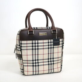 【BURBERRY】バーバリー ハンドバッグ キャンバス×レザー ブラウン×アイボリー【中古】【代金引換不可】/kr10226ik