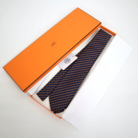 【HERMES】エルメス Hカドリージュ シルクネクタイ マリン×オランジュ 339329T【中古】【代金引換不可】/tm08722kt