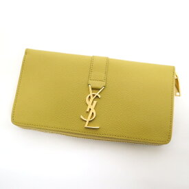 【Yves Saint Laurent】イブサンローラン ラウンドファスナー長財布 レザー シャルトリューズイエロー×ゴールド金具 414570【中古】【代金引換不可】/kt09400hm