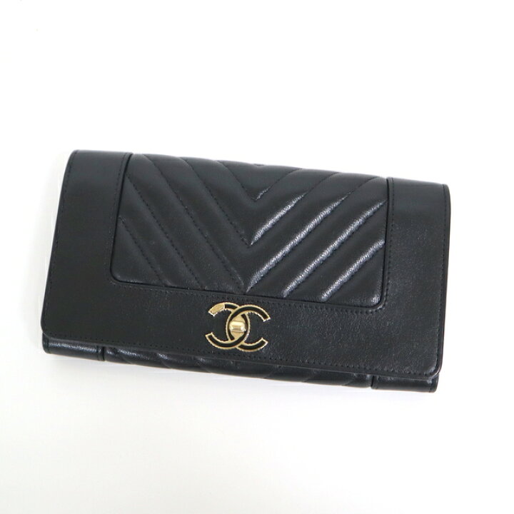 楽天市場】【CHANEL】シャネル マドモアゼル Vステッチ 二つ折り長財布 