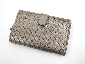 【BOTTEGA VENETA】ボッテガ ヴェネタ イントレチャート ニつ折り財布 レザー ブロンズ【中古】【代金引換不可】/mn0878tg