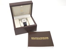 【BAUME＆MERCIER】ボーム＆メルシエ クラシマ メンズウォッチ 腕時計 ホワイト文字盤 アナログ ローマ 革ベルト ステンレススチール×レザー 白×黒×シルバー 65773 M0A10075 BM11200/デイト/オートマティック(自動巻)/日常生活防水【中古】/tg0678