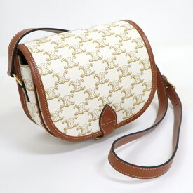 【CELINE】セリーヌ トリオンフキャンバス ミディアム フォルコ ショルダーバッグ ホワイト 【中古】【代金引換不可】/tm07926hm