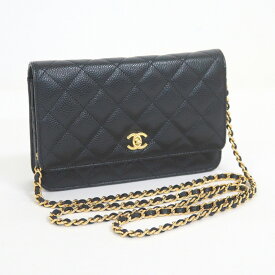 【CHANEL】シャネル マトラッセ チェーンウォレット ブラック×ゴールド金具 キャビアスキン AP4241【中古】【代金引換不可】/kt14999kw