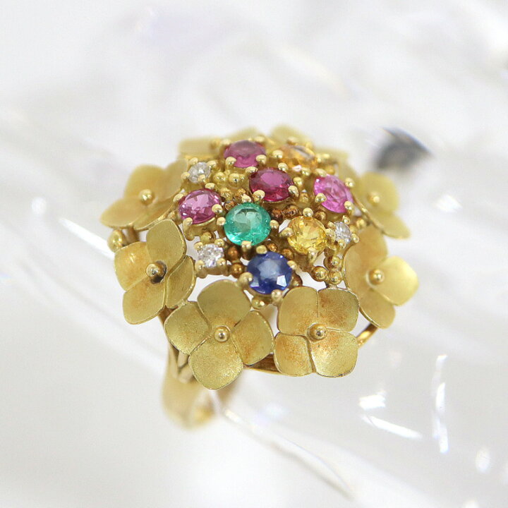 楽天市場】【Jewelry】K18 フラワーモチーフリング D0.06ct E0.09ct R0 