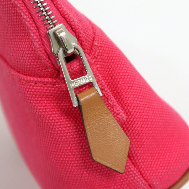 HERMES ボリードポーチ ピンク コットンキャンバス 誤魔化そ エルメス  