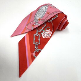 【HERMES】エルメス ツイリー C'EST LA FETE ピンク系 シルク100％ 【中古】【代金引換不可】/kt17026br