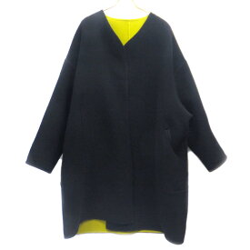 【★HERMES★】 エルメス　『 リバーシブル・コート』　サイズ：42/ブラック×ライトグリーン/ウール80%×カシミヤ20%/アパレル/トップス/カーディガン/レディース　39262k1225　＠【中古】