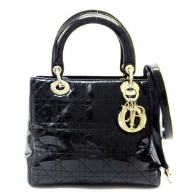 【★Christian Dior★】クリスチャン・ディオール『レディディオール/カナージュ 』VRN44551NO/ブラック/シルバー金具/エナメル/ハンドバッグ/2WAYバッグ/LADY DIOR /カナージュ/ミニバッグ　38412k029.5 ＠【中古】 120.5