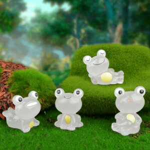 4 個 暗闇で光るカエルの小物 樹脂カエルフィギュア 苔の風景モデル かわいいミニカエルの置物 箱庭のカエル プラスチック製のカエル 鉢植えのカエルの像 かわいい動物の飾り ガーデ