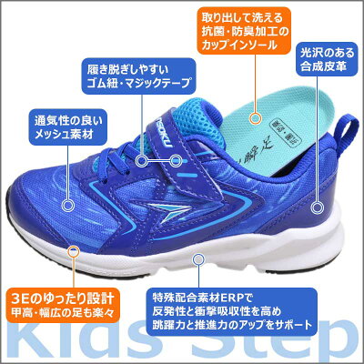 楽天市場 瞬足 3e 男の子 幅広 甲高 子供 子供靴 キッズ ジュニア スニーカー 小学生 俊足 駿足 運動靴 Sjc9400 Jc 940 ブルー 16 23 子ども靴通販 キッズステップ