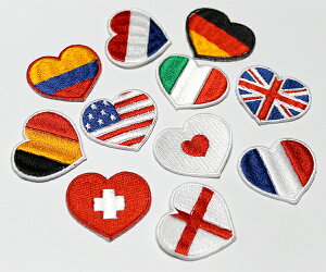 国旗ワッペン ハート型_A/帽子やバッグ、洋服などに!/刺繍ワッペン/アップリケ/アイロン接着 02P27Sep14