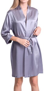 【M・L】シルク ガウン レディース 16.5匁シルク100% 無地 灰色 グレー 7分袖 絹100% 【 送料無料 】 バスローブ 母の日 敬老の日 プレゼント ギフト 【 楽ギフ_包装選択 】 あす楽対応 【 RCP 】