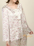 【M・L・XL】シルク パジャマ レディース 19匁シルク100% 長袖 冬用 【 小花ミニレース 】 白色 ( オフホ…