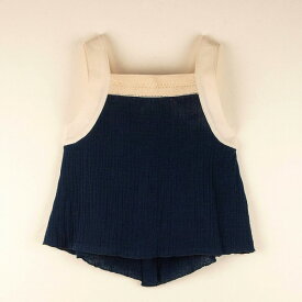 【SALE】PopelinポペリンMod.19.5 Navy blue organic blouse with strapsブラウスネイビーキッズ子供服