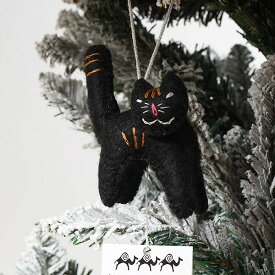 Thesilkroadbazaar　シルクロードバザール　BLACK CAT　オーナメント 人形 ぬいぐるみ クリスマスツリー おしゃれ ハンドメイド フェルト トイオーナメント 飾り インテリア雑貨 ギフト プレゼント ベビー キッズ