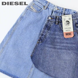 ★DIESEL ディーゼル レディース★ヴィンテージウォッシュ加工 ツートン 切替 ミディ丈 膝上丈 デニムスカート【DE-TOBY】【W23・25】【ミディアムインディゴ】die-l-s-d8-081 《メーカー希望小売価格29,700円》