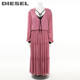 ★DIESEL ディーゼル レディース★レイヤードデザイン 長袖 クレポン マキシワンピース ドレス【D-LINDA】【サイズXXS～S】【ピンク系】die-l-t-d8-116 《メーカー希望小売価格52,800円》