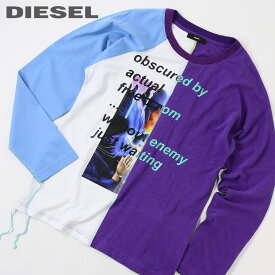 ★DIESEL ディーゼル レディース★グラフィックプリント 切替 ビッグシルエット 薄手 ロンT 長袖Tシャツ カットソー【T-KIM】【サイズXS】【2サイズ程大きめのサイズ感】【パープル×ホワイト】die-l-t-e4-220 《メーカー希望小売価格23,100円》