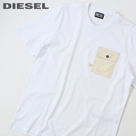 ■DIESEL ディーゼル メンズ■胸ポケット ラウンドネック コットン 半袖Tシャツ カットソー【T-JUSMER】【サイズXS・S】【1サイズ程大きめのサイズ感】【ホワイト】die-m-t-e8-566 《メーカー希望小売価格17,600円》