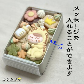 【御出産祝や内祝におすすめ】 NEW BABY缶（手のひらサイズ） 内祝 妊娠報告 アイシングクッキー 名前 出生体重 誕生日 美味しい かわいい 名入れ 赤ちゃん かわいい 可愛い ギフト 熨斗 のし ギフト サプライズ クッキー缶 内祝い お腹に赤ちゃんがいます 男の子 女の子