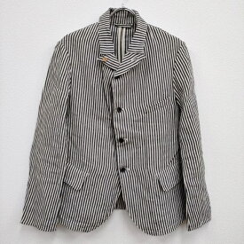 R&D.M.Co- ヒッコリーストライプリネンジャケット S 定価54000円 ブラック ホワイト レディース オールドマンズテーラー【中古】4-0910M