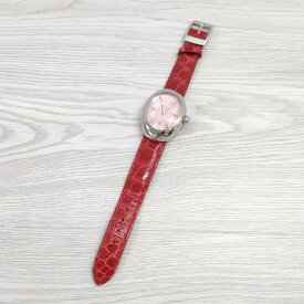 LOCMAN イタリア レザーベルト クロコ型押し革 アナログ表示 腕時計 レッド レディース ロックマン【中古】3-0809G◎