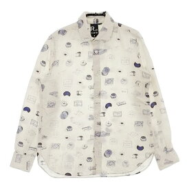 R&D.M.Co- BRITISH BISCUIT ブリティッシュビスケット コットンリネン長袖シャツ ホワイト ブルー レディース オールドマンズテーラー【中古】5-0419M