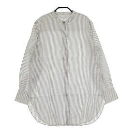 23区 210-5 BL.WO. ストライプ バンドカラー コットン 長袖シャツ グレー ホワイト レディース 23区【中古】5-0701M
