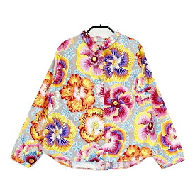 keffe fassett floating hibiscus ケイフ・ファセット ハンドメイド 花柄 長袖シャツ グレー 多色 レディース【中古】5-0701M