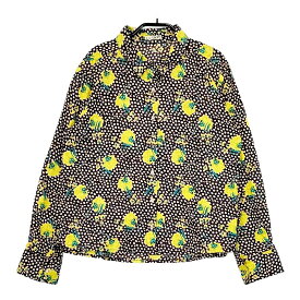 LIBERTY リバティ生地使用 ハンドメイド Juniper ジュニパー 花柄 長袖シャツ ネイビー イエロー レディース【中古】5-0701M