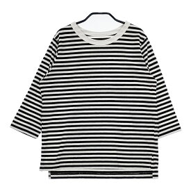 Hands of creation 七分袖 ボーダー 1220833 コットン サイズF Tシャツ カットソー ブラック ホワイト レディース ハンズオブクリエイション【中古】5-0701M