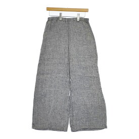 fog linen work FLW ヘリンボーンイージーフレアパンツ リトアニア製リネン100％ パンツ ネイビー ホワイト レディース フォグリネンワーク【中古】5-0701M