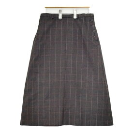 gasa ウール チェック 日本製 ロングスカート グレー レッド レディース ガサ【中古】5-1021T