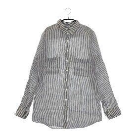 R&D.M.Co- リネンストライプ 長袖シャツ ネイビー ホワイト レディース オールドマンズテーラー【中古】5-0420M