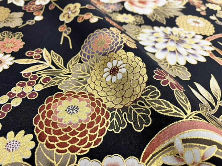 楽天市場】和風花柄 着物風 金彩花盛り 【和柄 生地 布地】 : 生地BANK
