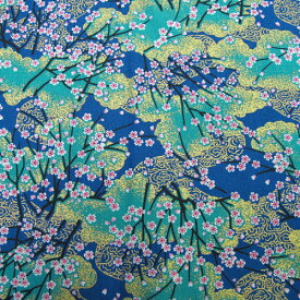 楽天市場 和柄生地 雅な金織桜文様 青系の通販