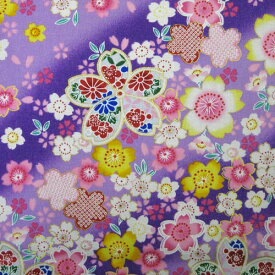 和柄生地　桜満開柄　紫　【生地　和柄　布】