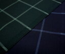 日本製上質ウール100%綾織り先染めウィンドペンチェック(グラフチェック)ネイビー&グリーン W巾150cm 防縮加工 布 生…