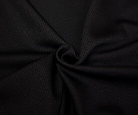 ウール ポリエステル(ウーリー糸使い)ピッケ調ニット ジャージー ブラック。やや厚手で縦横ストレッチ性のある日本製上質ニット生地。50cm以上10cm単位カット 布 布地 服地 通販 無地 黒