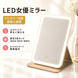 女優ミラー PRIDEMII プライドミー LED コンパクト 卓上ミラー 女優ライト 鏡 ライト PUレザーカバー付き LEDライト 明るさ無段階調光 3光色 オートOFF機能 ミラー ライト付き LEDライト付き ledライト ライト コンパクト おしゃれ かわいい pridemii030