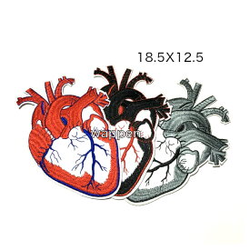 大きめ心臓刺繍ワッペン 1枚 18.5X12.5アイロンワッペン アップリケ