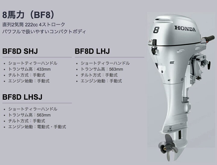 楽天市場】送料無料 □ホンダ・8馬力船外機□BF8D LHJ □ロング L 