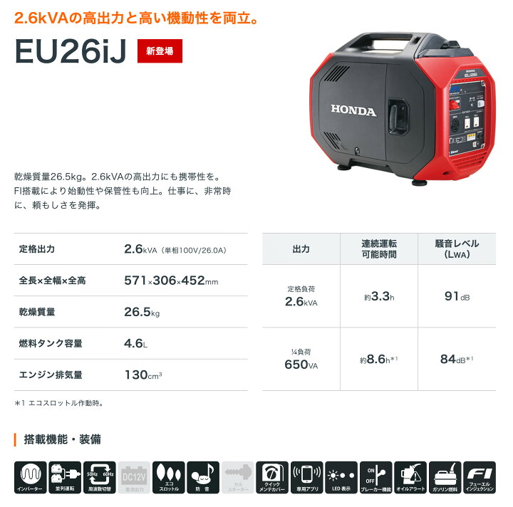 楽天市場】□EU26iJ ホンダ 正弦波インバーター搭載発電機□試運転済 